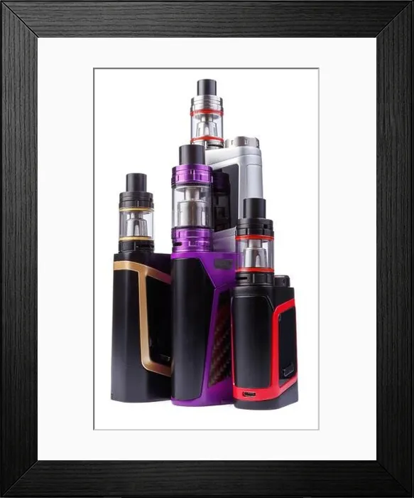 Framed Print : Vaping device e-cigarette electronic cigarette, vape isolated on the white background. Electronic nicotine vaporizer. Modern atomizer tank mod Framed Print : Vaping device e-cigarette electronic cigarette, vape isolated on the white background. Electronic nicotine vaporizer. Modern atomizer tank mod