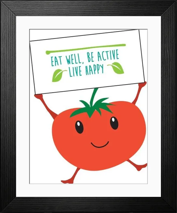 Framed Print : kawaii fruit cartoon fruit tomato for web, internet or poster use as templates with the eat well, be active, live happy message Framed Print : kawaii fruit cartoon fruit tomato for web, internet or poster use as templates with the eat well, be active, live happy message