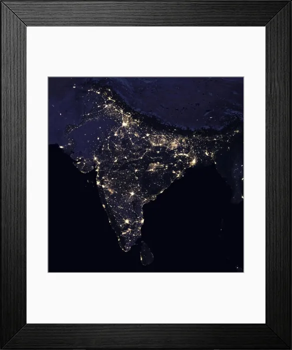Framed Print : India night view from space. Elements of this image furnished by NASA Framed Print : India night view from space. Elements of this image furnished by NASA
