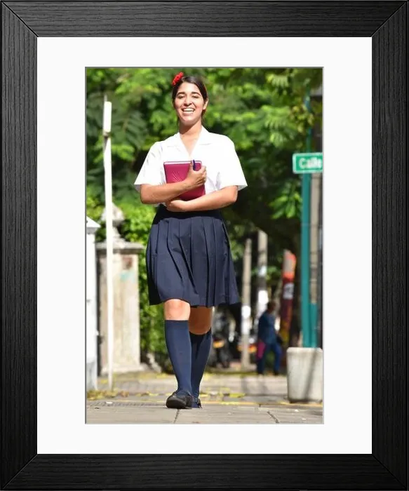 Framed Print : Teen School Girl Wearing Uniform Walking To School Framed Print : Teen School Girl Wearing Uniform Walking To School