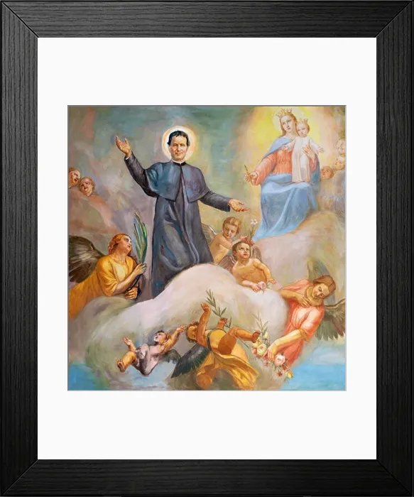Framed Print : CATANIA, ITALY - APRIL 8, 2018: The painting of Don Bosco and Mary Help of Christians in the church Chiesa di San Filipo Neri by Giuseppe Barone Framed Print : CATANIA, ITALY - APRIL 8, 2018: The painting of Don Bosco and Mary Help of Christians in the church Chiesa di San Filipo Neri by Giuseppe Barone