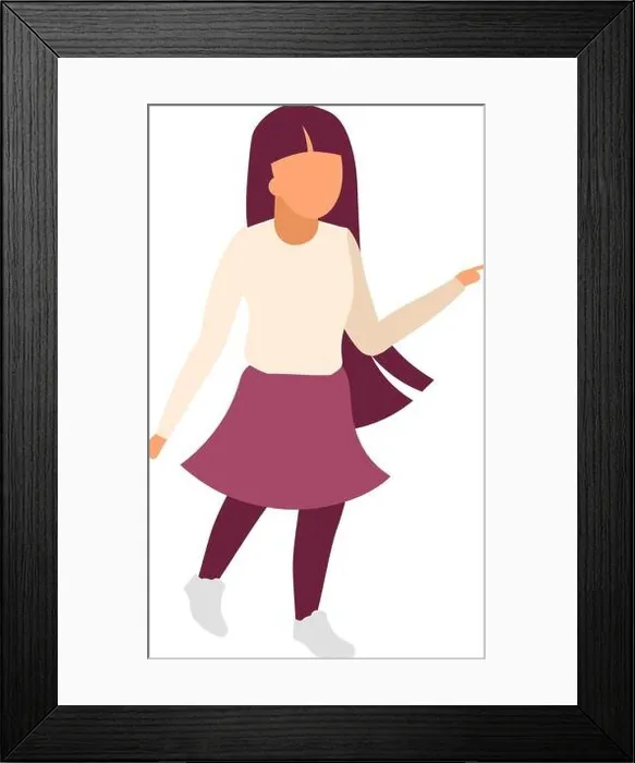 Framed Print : Little girl walking street flat color vector faceless character Framed Print : Little girl walking street flat color vector faceless character