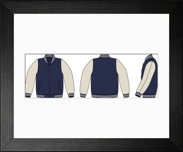 Framed Print : Varsity jacket ( baseball jacket ) template illustration(front, back and side )