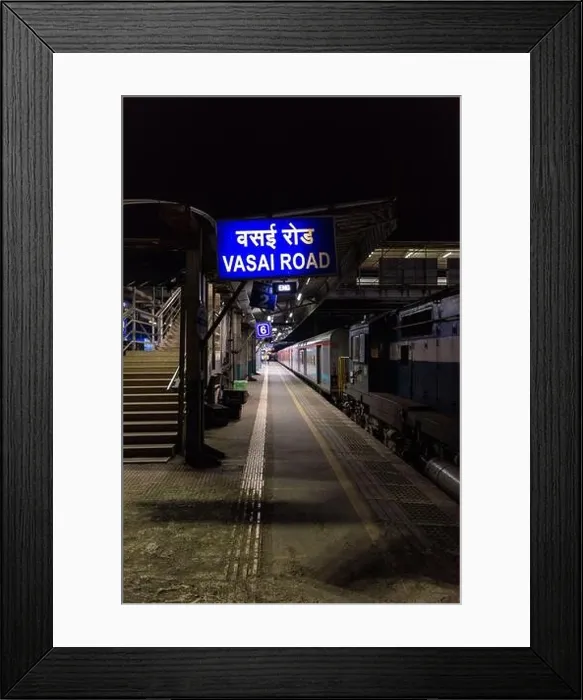 Framed Print : View of Vasai Road Railway Station platform at night Framed Print : View of Vasai Road Railway Station platform at night