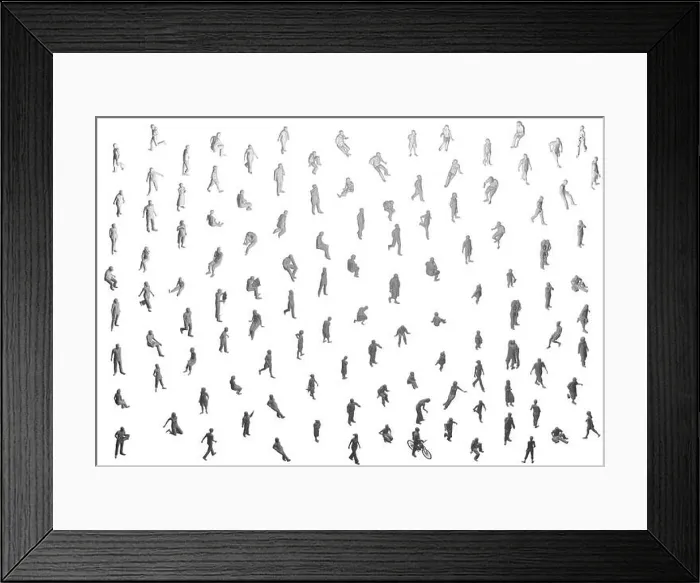 Framed Print : Set with people polygonal in different positions isolated on white background. Men, women and children walking, running, standing, sitting. Isometric