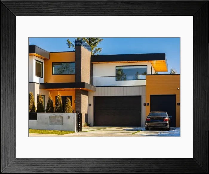 Framed Print : Modern luxury house in Vancouver, Canada. Big luxury house with a patio in sunny day. Selective focus, nobody Framed Print : Modern luxury house in Vancouver, Canada. Big luxury house with a patio in sunny day. Selective focus, nobody