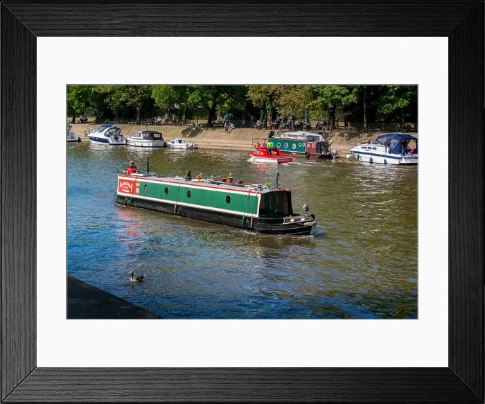 Framed Print : Narrowboat on river Ouse in centre of York Framed Print : Narrowboat on river Ouse in centre of York