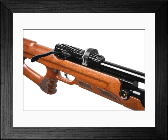 Framed Print : A modern air rifle with a futuristic design. Pneumatic weapons for sports and entertainment. Isolate on a white background Framed Print : A modern air rifle with a futuristic design. Pneumatic weapons for sports and entertainment. Isolate on a white background