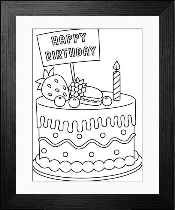 Framed Print : Birthday Cake Isolated Coloring Page for Kids Framed Print : Birthday Cake Isolated Coloring Page for Kids