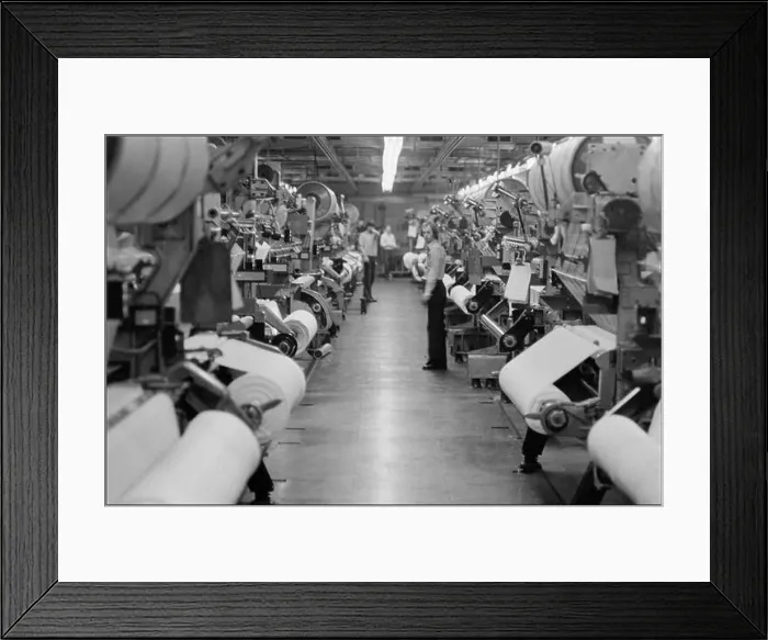 Framed Print : Lansil Factory, Lancaster, Lancashire England, UK. 1977. A selection of black and white photographs taken around the gatehouse as workers leave Framed Print : Lansil Factory, Lancaster, Lancashire England, UK. 1977. A selection of black and white photographs taken around the gatehouse as workers leave