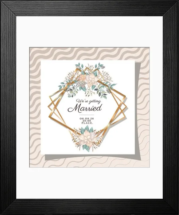 Framed Print : we are getting married text in gold frame with flowers and leaves design, Wedding invitation save the date and engagement theme Vector illustration Framed Print : we are getting married text in gold frame with flowers and leaves design, Wedding invitation save the date and engagement theme Vector illustration