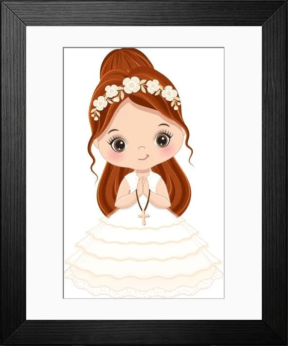 Framed Print : First Communion for Girl. Vector 1st Communion for Cute Little Girl Framed Print : First Communion for Girl. Vector 1st Communion for Cute Little Girl