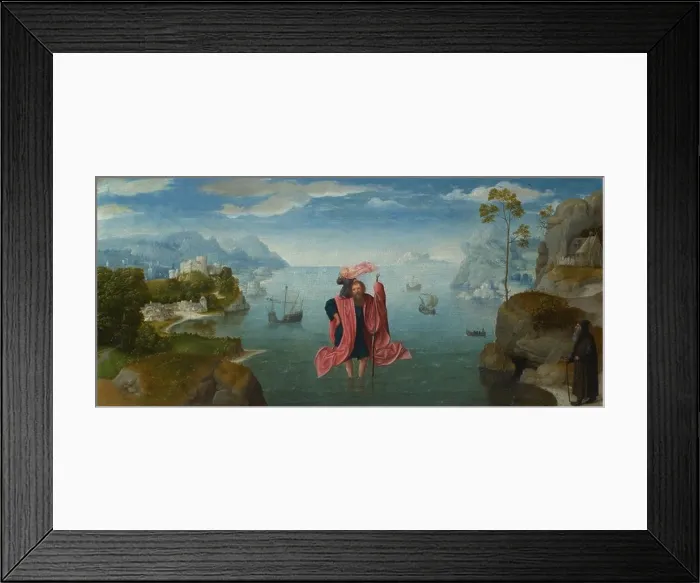 Framed Print : Saint Christopher carrying the Infant Christ, Mid of 16th cen.. Artist: Master of the Female Half-Lengths, (Style of) Framed Print : Saint Christopher carrying the Infant Christ, Mid of 16th cen.. Artist: Master of the Female Half-Lengths, (Style of)