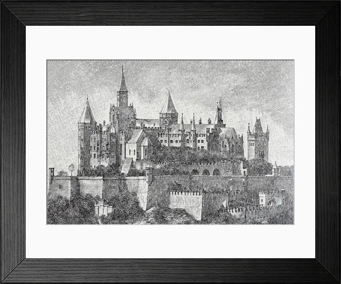 Framed Print : Burg Hohenzollern Castle, Baden-Wuerttemberg, Germany, historical book illustration from the 19th Century, steel engraving Framed Print : Burg Hohenzollern Castle, Baden-Wuerttemberg, Germany, historical book illustration from the 19th Century, steel engraving