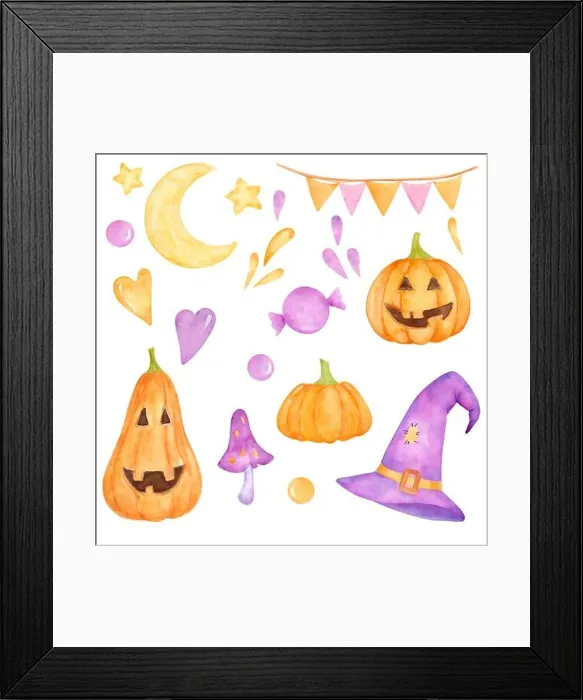 Framed Print : Set of hand drawn watercolor Halloween clip art Framed Print : Set of hand drawn watercolor Halloween clip art