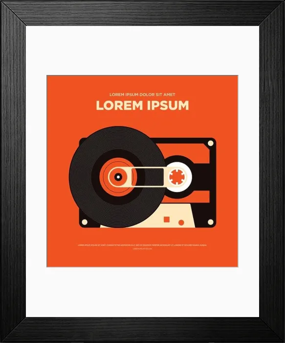 Framed Print : Abstract vintage retro music poster, tape, cassette, background isolated vector illustration Framed Print : Abstract vintage retro music poster, tape, cassette, background isolated vector illustration