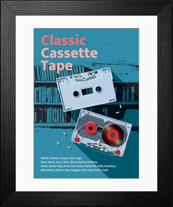 Framed Print : classic cassette tape vintage poster Framed Print : classic cassette tape vintage poster