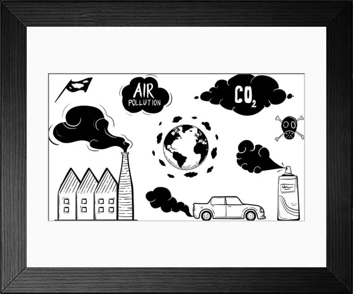 Framed Print : Air Pollution Icon Set Hand Drawn Vector Illustration Framed Print : Air Pollution Icon Set Hand Drawn Vector Illustration