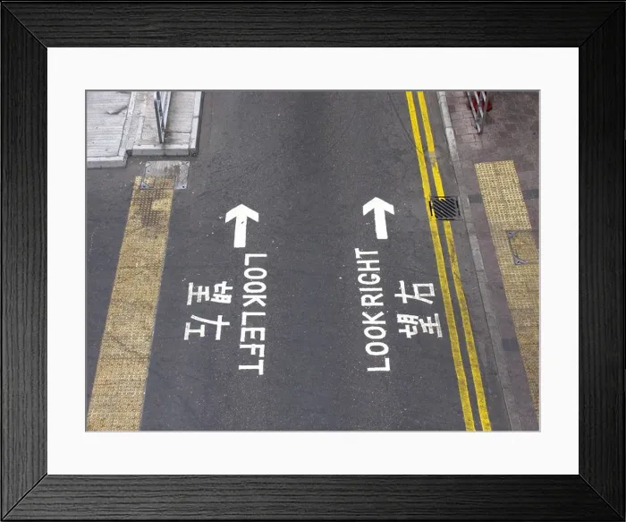 Framed Print : Look left look right in different languages in Hong Kong Framed Print : Look left look right in different languages in Hong Kong