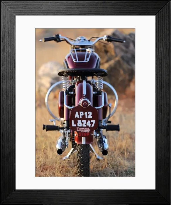 Framed Print : Vintage Royal Enfield Bullet with Triumph tank and mudguards from the 50's called a bitsa Framed Print : Vintage Royal Enfield Bullet with Triumph tank and mudguards from the 50's called a bitsa
