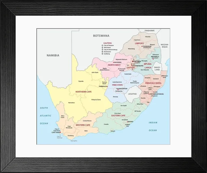 Framed Print : south Africa administrative map (provinces and districts) Framed Print : south Africa administrative map (provinces and districts)