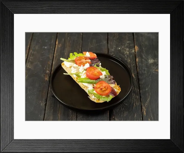Framed Print : Sandwich on a plate. Diet sandwich on a plate. Breakfast with vegetables and homemade cheese. View from above Framed Print : Sandwich on a plate. Diet sandwich on a plate. Breakfast with vegetables and homemade cheese. View from above