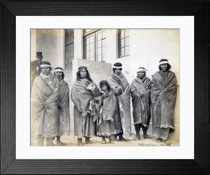 Framed Print : 4 Patagonian Giants. (Tehuelche Indians of Southern Argentina from the Department of Anthropology at the 1904 World's Fair