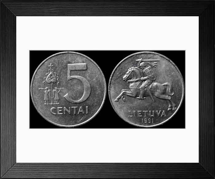 Framed Print : 5 centai coin, Lithuania, 1991