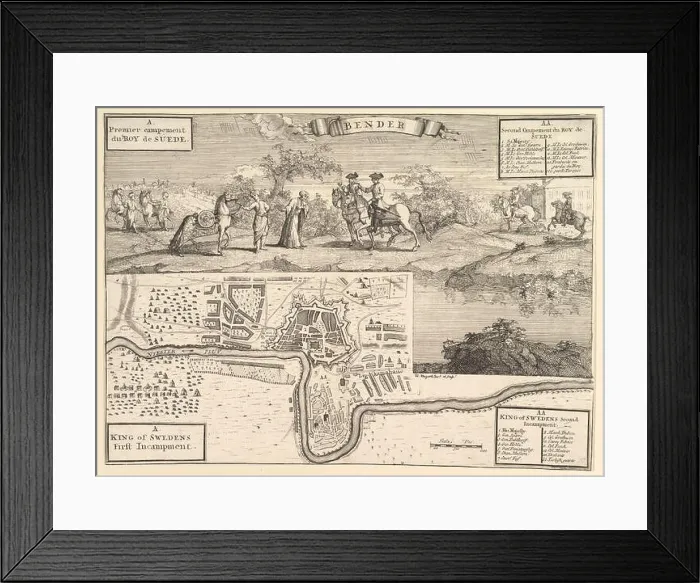 Framed Print : Charles XII at Bender (Aubry de La Mottraye's Travels throughout Europe, Asia and into Part of Africa... London, 1724, vol. II, pl. 30)