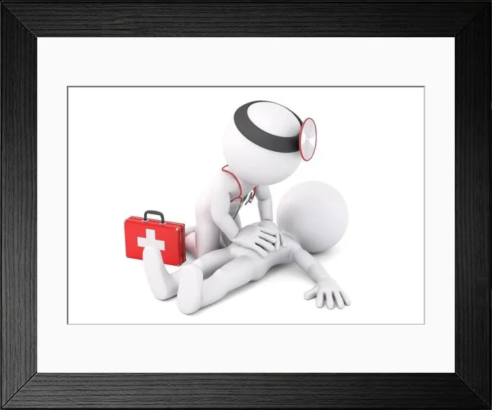 Framed Print : Paramedic helping to unconscious young man. 3D illustration. Isolated