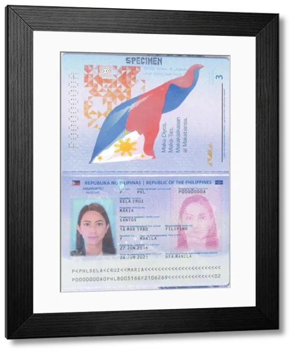 Framed Print : Philippine passport (2016 edition) data page