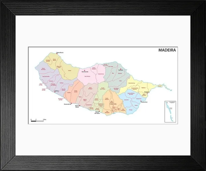 Framed Print : Administrative map of the Portuguese island of Madeira Framed Print : Administrative map of the Portuguese island of Madeira