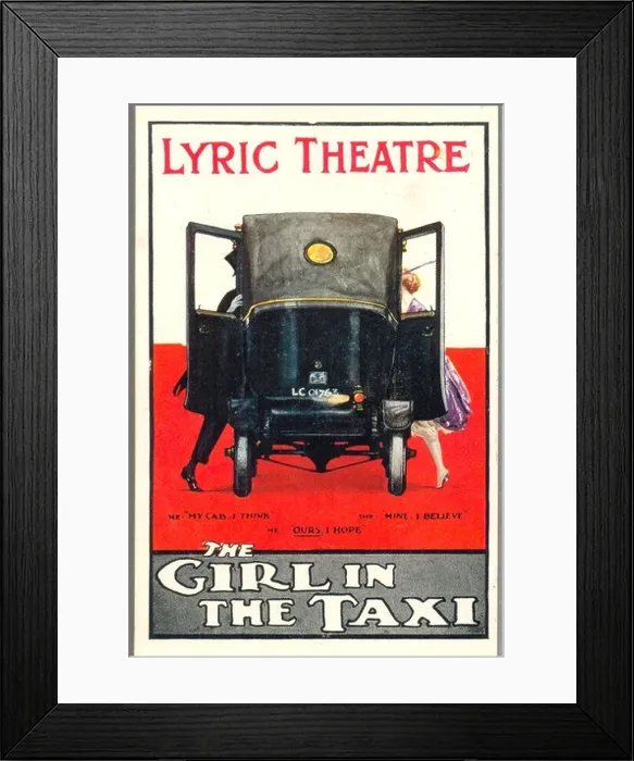Framed Print : Picture postcard advertising The Girl in the Taxi showing at the Lyric Theatre circa 1920 Framed Print : Picture postcard advertising The Girl in the Taxi showing at the Lyric Theatre circa 1920
