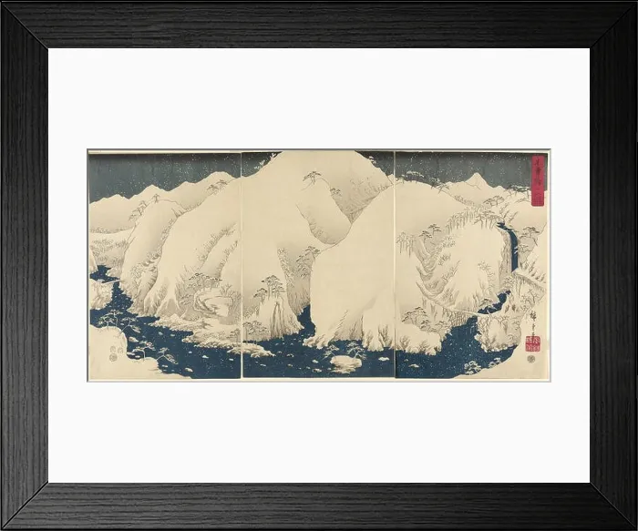 Framed Print : Mountain and River on the Kiso Road (Kisoji no yamakawa), 1857, Utagawa Hiroshige 歌川 広重, Japanese, 1797-1858, Japan, Color woodblock print Framed Print : Mountain and River on the Kiso Road (Kisoji no yamakawa), 1857, Utagawa Hiroshige 歌川 広重, Japanese, 1797-1858, Japan, Color woodblock print