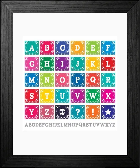 Framed Print : Papel Picado alphabet letters template vector set - Mexican paper design perfect party decoration Framed Print : Papel Picado alphabet letters template vector set - Mexican paper design perfect party decoration