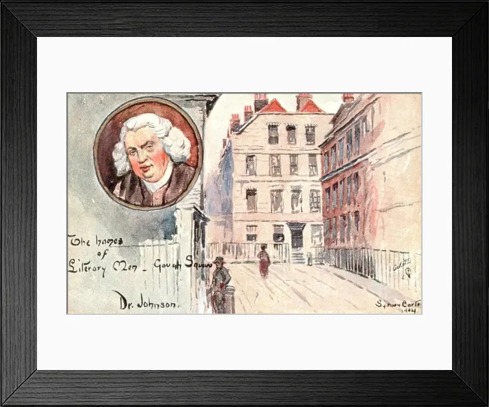 Framed Print : Picture postcard by artist Sydney Carter of the home of Samuel Johnson in the series Homes of Literary Men Framed Print : Picture postcard by artist Sydney Carter of the home of Samuel Johnson in the series Homes of Literary Men