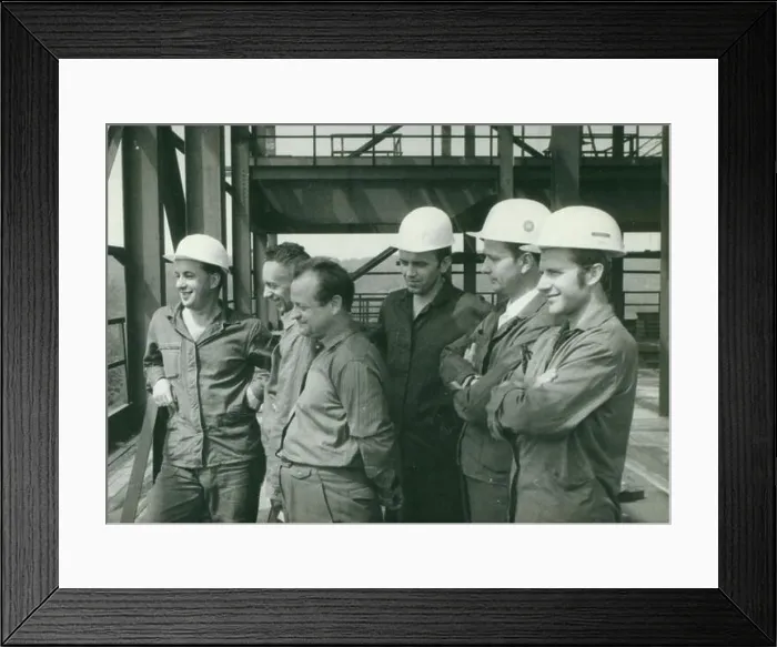 Framed Print : THE CZECHOSLOVAK SOCIALIST REPUBLIC - CIRCA 1970s: Retro photo shows construction workers. Vintage photography Framed Print : THE CZECHOSLOVAK SOCIALIST REPUBLIC - CIRCA 1970s: Retro photo shows construction workers. Vintage photography