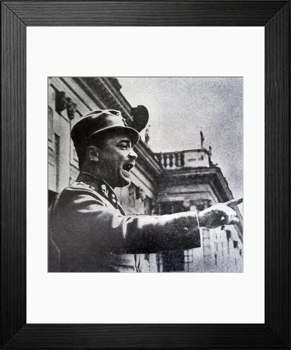 Framed Print : Black and white photo of Engelbert Dollfuss (1892-1934), Chancellor of Austria until his assassination, giving a speech in the Austrian capital