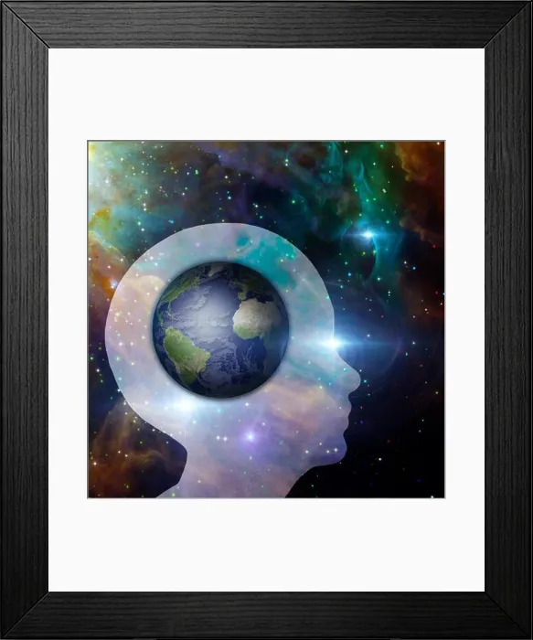 Framed Print : Planet Earth in human head silhouette Framed Print : Planet Earth in human head silhouette