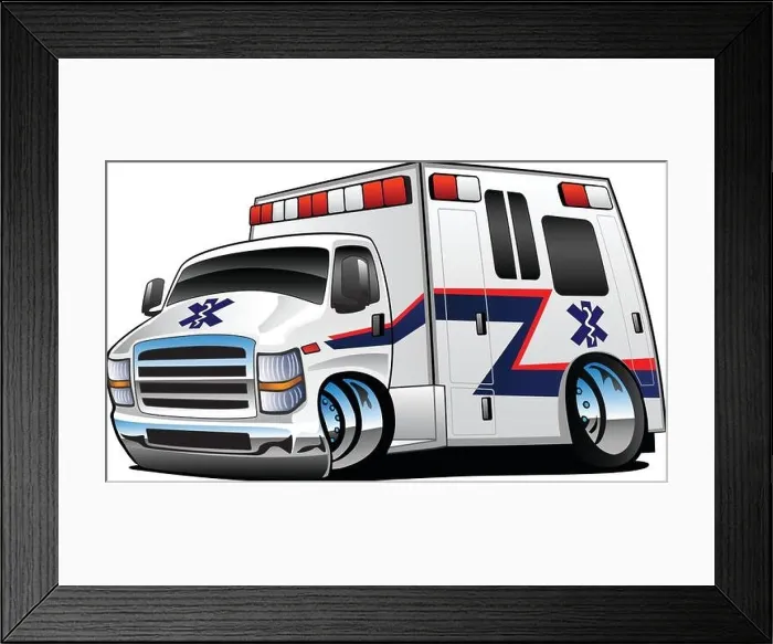 Framed Print : Paramedic EMT Ambulance Rescue Truck Cartoon Isolated Vector Illustration Framed Print : Paramedic EMT Ambulance Rescue Truck Cartoon Isolated Vector Illustration