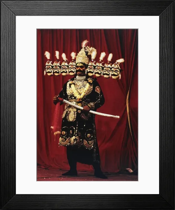 Framed Print : Man wearing ten faces masks of Ravana costume during Ramayan stage performance, India, Asia, Indian Ramayana mythology Framed Print : Man wearing ten faces masks of Ravana costume during Ramayan stage performance, India, Asia, Indian Ramayana mythology