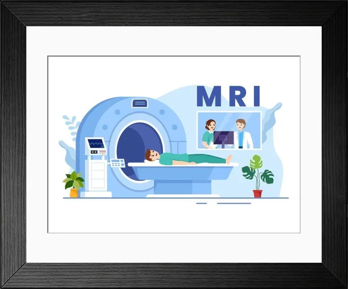 Framed Print : MRI or Magnetic Resonance Imaging Illustration with Doctor and Patient on Medical Examination and CT scan in Flat Cartoon Hand Drawn Templates