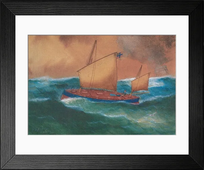 Framed Print : English: Storm King at sea - the very first capsuled lifeboat Norsk bokmål: Storm King - verdens første overbygde livbåt - bilde etter et Framed Print : English: Storm King at sea - the very first capsuled lifeboat Norsk bokmål: Storm King - verdens første overbygde livbåt - bilde etter et