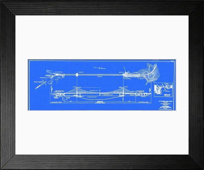 Framed Print : Main Bridge Plan and Elevation from The Golden Gate Bridge; report of the Chief Engineer to the Board of Directors of the Golden Gate Bridge Framed Print : Main Bridge Plan and Elevation from The Golden Gate Bridge; report of the Chief Engineer to the Board of Directors of the Golden Gate Bridge