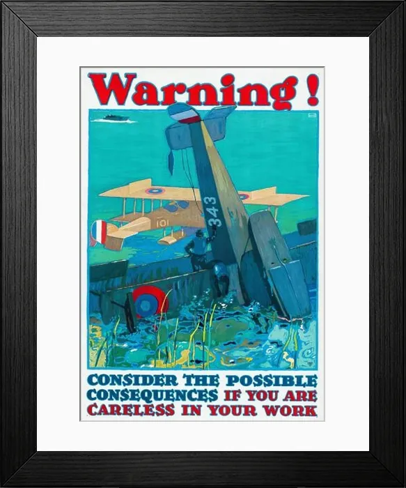 Framed Print : Warning! Consider the possible consequences if you are careless in your work (1917) American World War I era poster by L. N. Britton Framed Print : Warning! Consider the possible consequences if you are careless in your work (1917) American World War I era poster by L. N. Britton