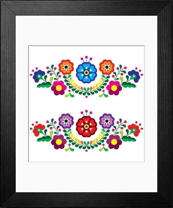 Framed Print : Mexican folk art style vector floral pattern long horizontal oriented, designs inspired by traditional embroidery from Mexico Framed Print : Mexican folk art style vector floral pattern long horizontal oriented, designs inspired by traditional embroidery from Mexico
