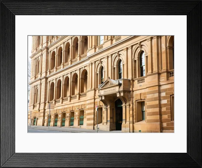 Framed Print : Sandstone Industrial Relations Commission and Chief Secretarys building in Bridge street, Sydney city centre, Australia Framed Print : Sandstone Industrial Relations Commission and Chief Secretarys building in Bridge street, Sydney city centre, Australia