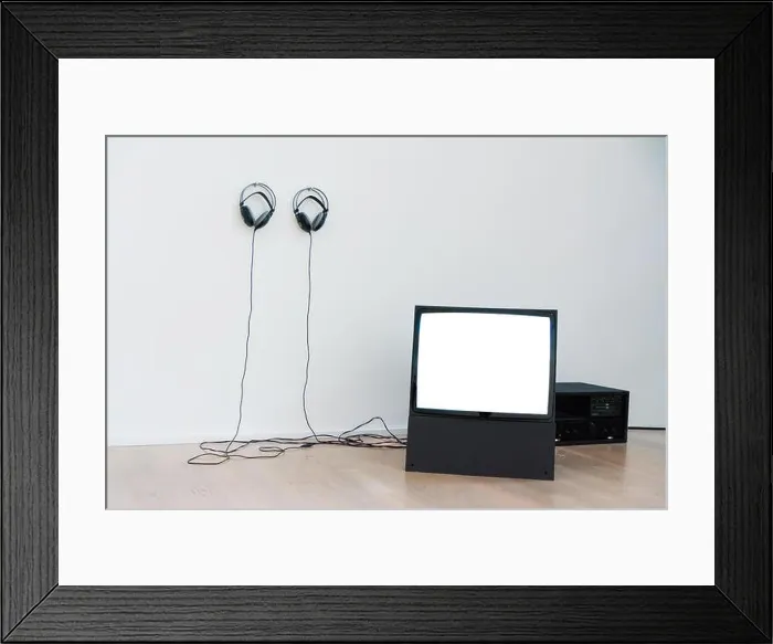 Framed Print : Vintage CRT TV Screen Blank White Isolated Headphones View Framed Print : Vintage CRT TV Screen Blank White Isolated Headphones View