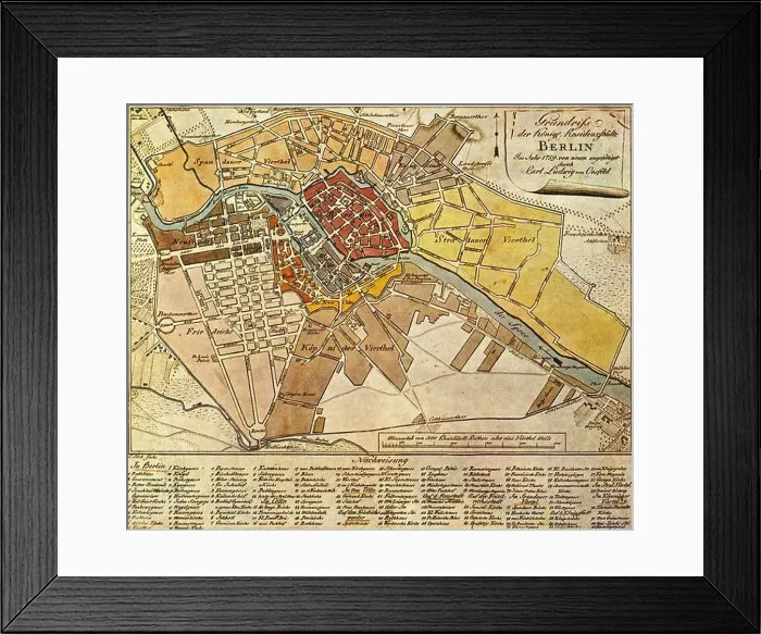 Framed Print : Deutsch: Grundriss der Königlichen Residenzstädte Berlin im Jahr 1789, kolorierter Kupferstich. Format: 17, 0 x 24, 7 cm Framed Print : Deutsch: Grundriss der Königlichen Residenzstädte Berlin im Jahr 1789, kolorierter Kupferstich. Format: 17, 0 x 24, 7 cm