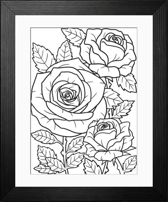 Framed Print : Rose Flower Coloring Page for Adults Framed Print : Rose Flower Coloring Page for Adults